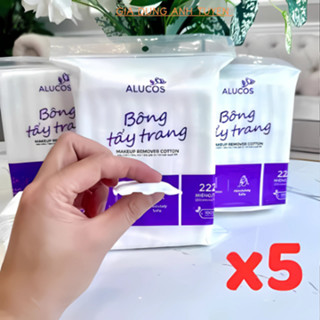AT88294 Combo 5 Gói Bông Tẩy Trang Alucos 222 Miếng, Bông Tẩy Trang 3 Lớp Mềm Mịn Tự Nhiên