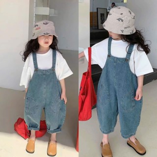 Quần yếm jeans túi chéo unisex JEANBECO, Yếm dài jean hai dây dành cho bé gái bé trai thời trang Hàn quốc QYD013