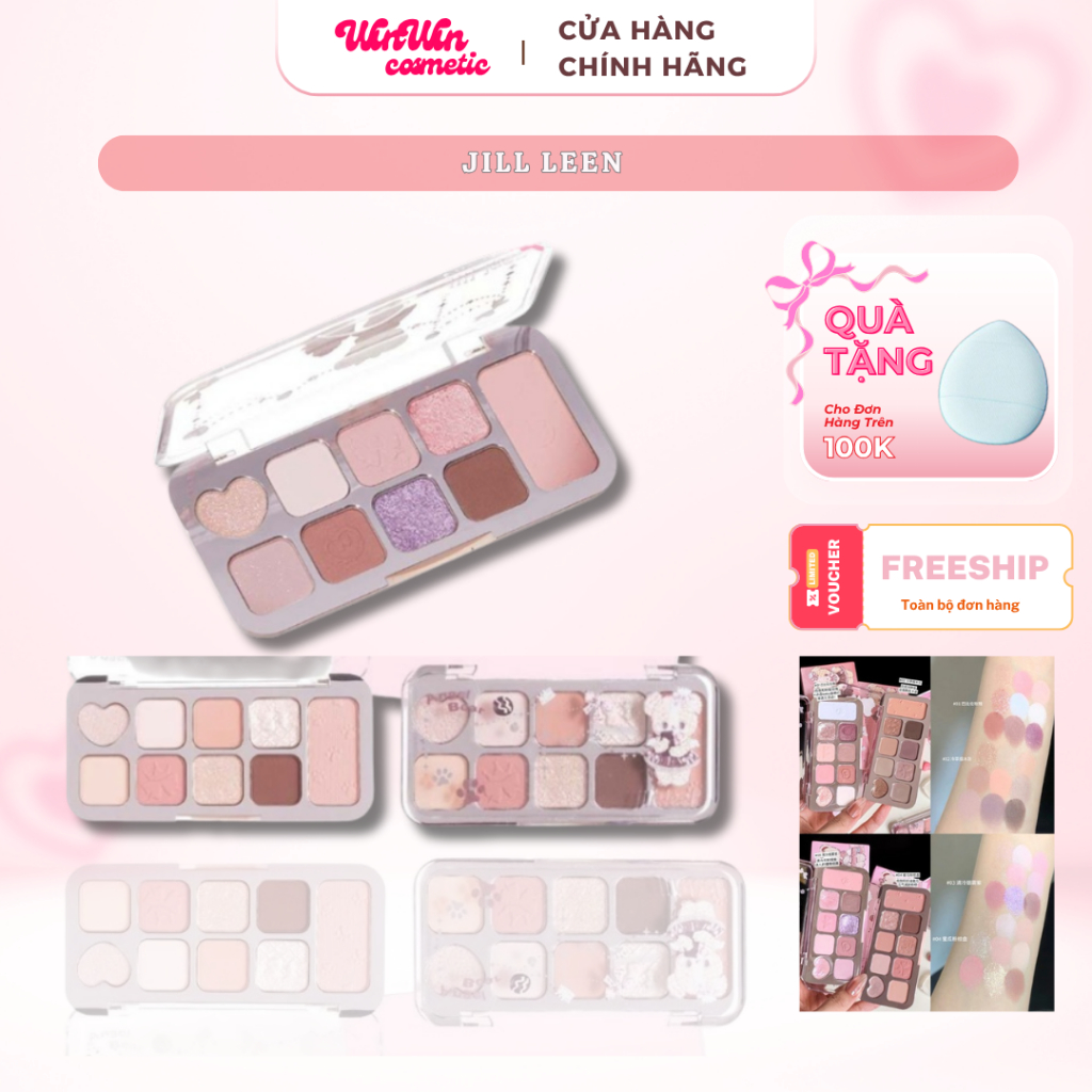 Bảng Phấn Nhũ Mắt Má Bắt Sáng 9 Ô Màu Jill Leen Cute Bear Colorful Lấp Lánh Nhũ Mịn WINWIN COSMETICS