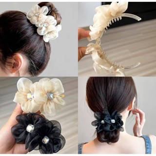 Kẹp tóc càng cua ba răng hoa đính đá phong cách thanh lịch Hàn Quốc