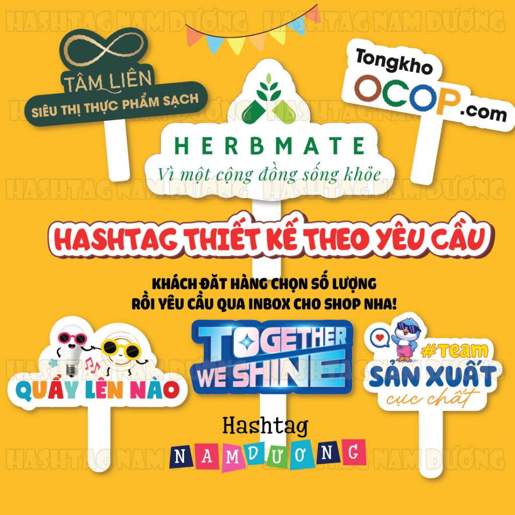 Hashtag cầm tay sự kiện công ty tiệc cuối năm, bảng Hagtag chụp hình khai trương quảng bá