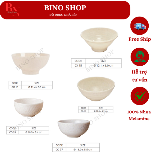 Chén Nhựa Melamine Vân Đá Kem Nhiều Size