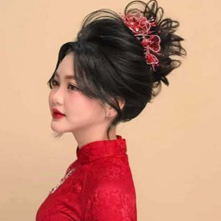 Bờm hoa cài đỏ cô dâu phối lưới xinh HC1037