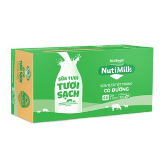 Thùng 48 hộp sữa tươi tiệt trùng Nutimilk tươi sạch 180ml/110ml ít đường/ có đường/ nguyên chất