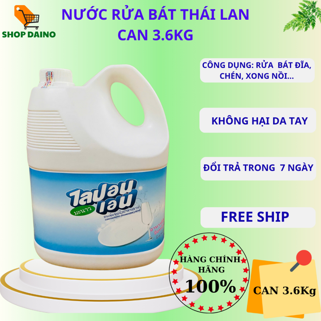  Nước rửa bát Thái Lan can 3.6Kg sạch bong không mùi siêu tiết kiệm - Shop Daino 