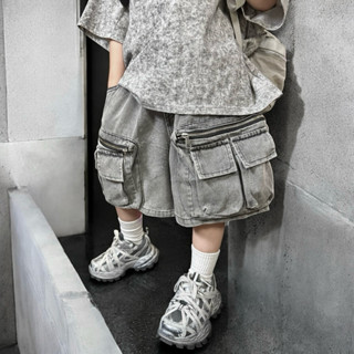 BABYBUYvip - 5108 Quần jean ngố ngắn túi hộp đôi màu ghi xám cho bé trai bé gái.