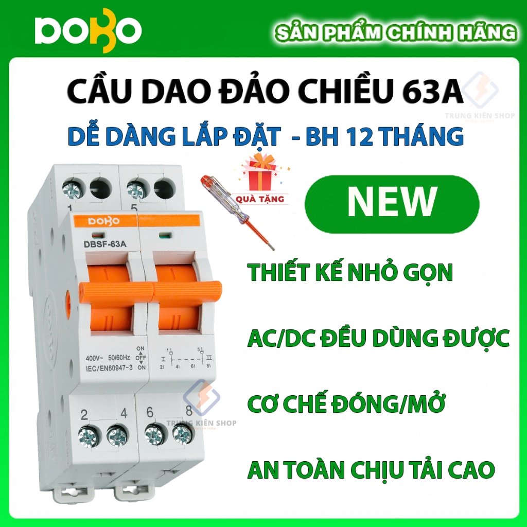 Cb đảo chiều-có vat] cầu dao đảo chiều dobo korea 2p 63a - aptomat đảo chiều dobo - hàng tốt - bh 12 tháng,