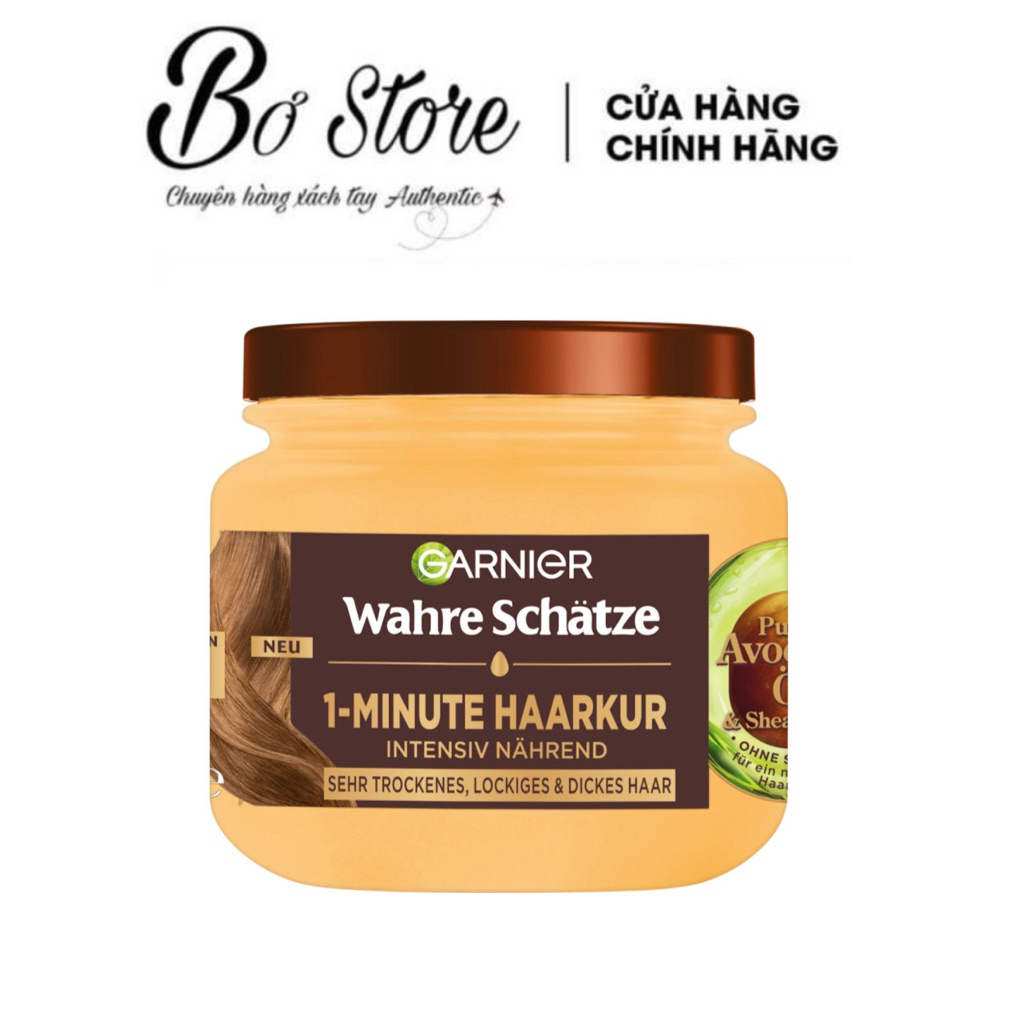 Kem ủ tóc Garnier Wahre Schätze, tinh chất bơ hạt mỡ chăm sóc chuyên sâu tóc khô xơ hư tổn, 340ml