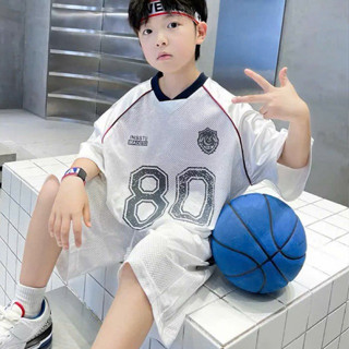 BABYBUYvip - WSTN -Bộ quần áo thể thao cộc tay trắng số 80 cho bé trai và bé gái.