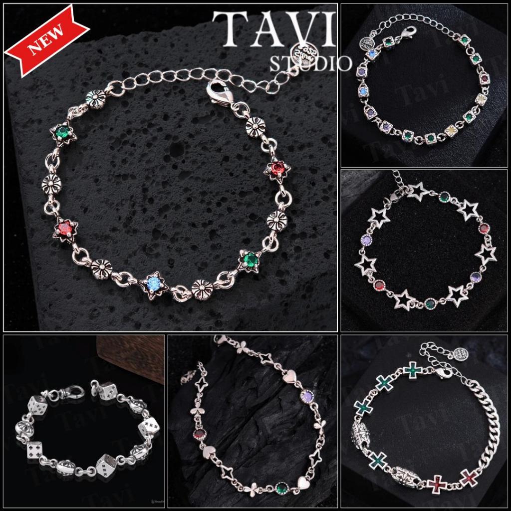 Vòng Tay Titan Nam Nữ Unisex Tavi – Lắc Tay CH Vintage Hàn Quốc, Dây Bạc Chống Gỉ Đính Đá Nhiều Màu Cá Tính Tavi Studio