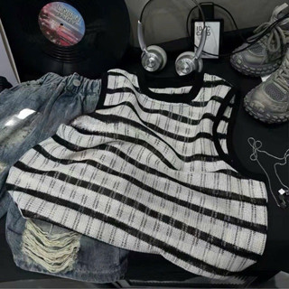 BABYBUYvip  - X0333-(PHOM TO NGANG )Áo ba lỗ ren kẻ trắng đen xuyên thấu cho bé trai và bé gái(LẤY THEO CHIỀU CAO )