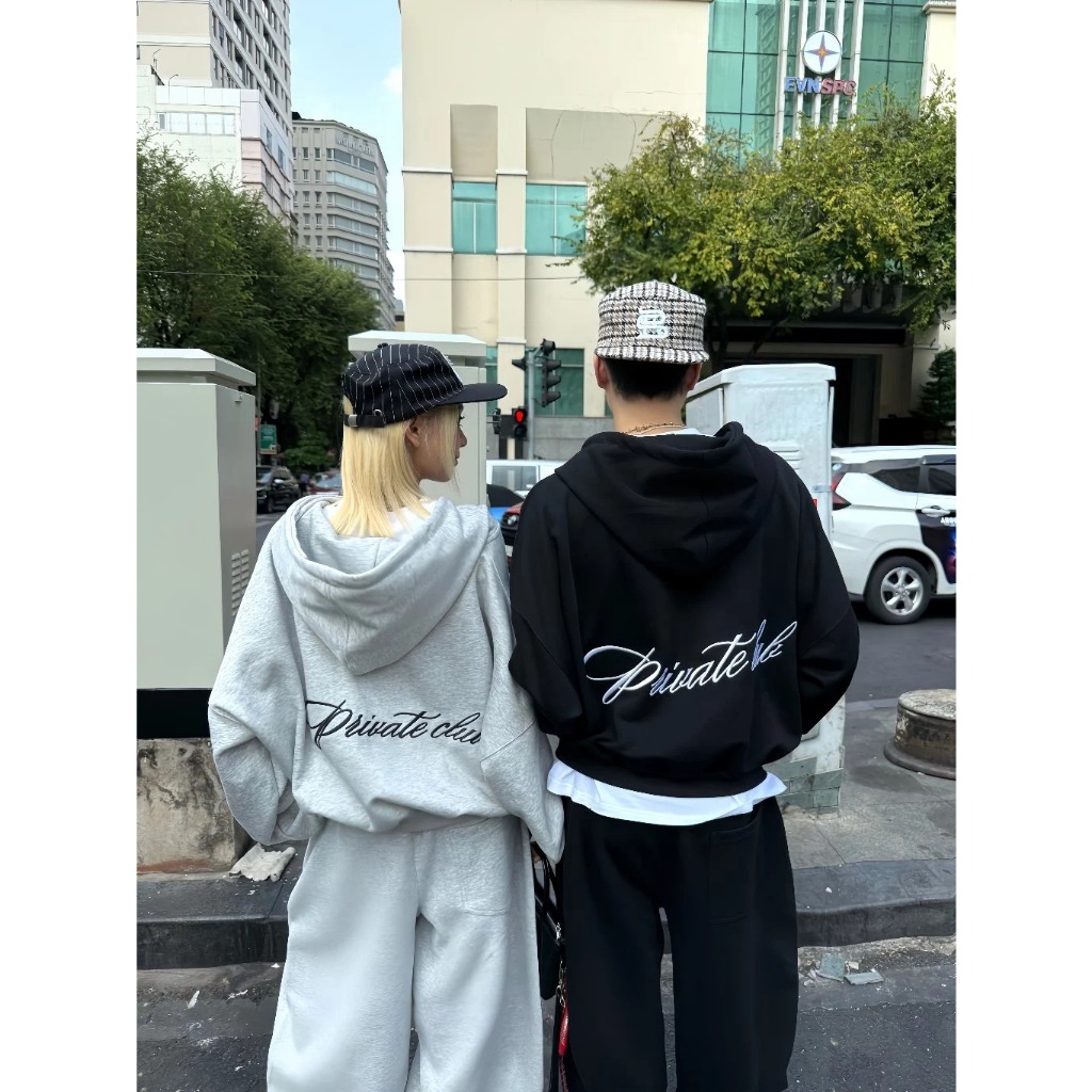Áo Khoác Hoodie From Boxy Khóa Zip Privatee Club Empti Xám In Chữ Cực Đẹp