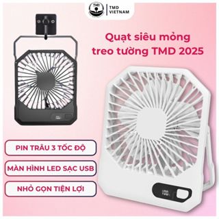 Quạt siêu mỏng treo tường TMD 2025 pin trâu 3 tốc độ màn hình led sạc usb nhỏ gọn dễ mang theo