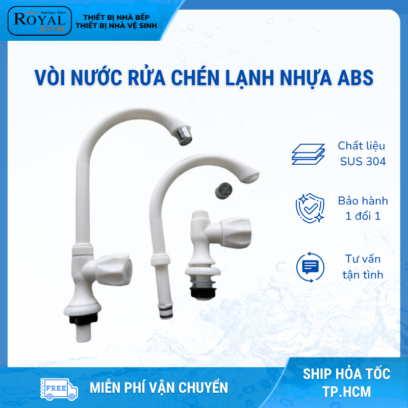 Vòi nước rửa chén lạnh R6422 tay tròn/tay gạt  nhựa ABS , vòi bồn rửa chén chịu được nước phèn cao ROYALROOM