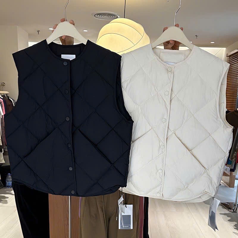 【Sẵn - Ảnh Shop Chụp 】Áo gile phao nữ ,áo gile trần trám lót bông dày dặn ,cúc bấm phong cách hàn qu