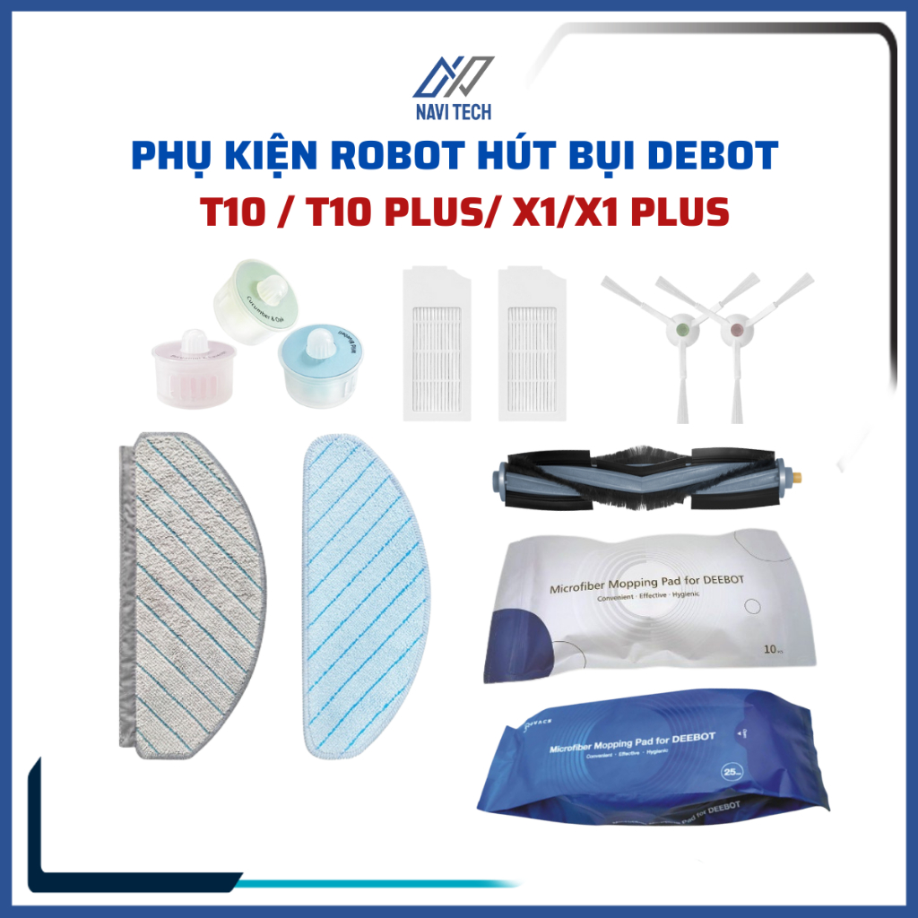 Phụ kiện robot hút bụi Debot T10, T10 Plus, X1 Plus khăn lau, lọc, chổi cạnh, chổi chính, sáp thơm
