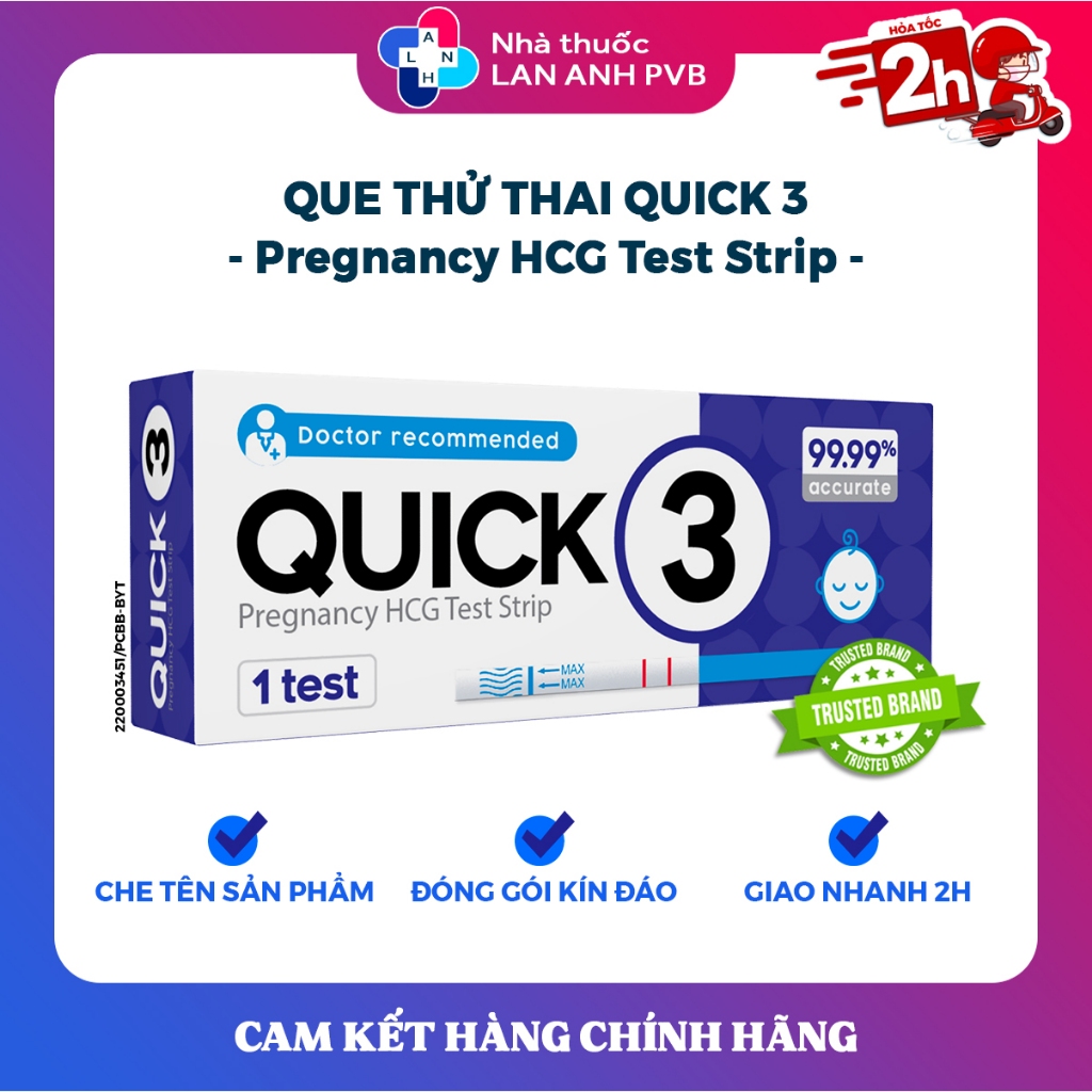 QUE THỬ THAI QUICK 3 - Pregnancy HCG Test Strip.