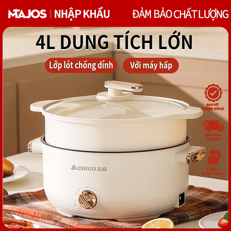 Nồi Lẩu Điện Đa Năng 2 Tầng Size 20/28CM - 4L Công Suất 1000W Kèm Giá Hấp，Chống Dính Vân Đá Cao Cấp