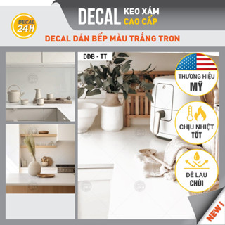 Decal Dán Bếp Decal24h DDB-TT - Giấy Dán Bếp Chống Dầu Mỡ Chịu Nhiệt Màu Trắng Trơn Không Họa Tiết