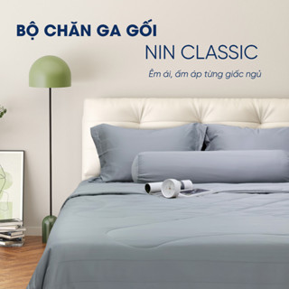 Bộ 5 món ga giường, áo gối kèm mền chần NIN House Classic mẫu mới 2025 nhiều màu, đủ kích thước màu trơn sọc ngang