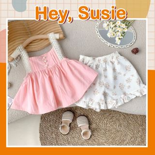 Hey Susie S6847- Bộ Đồ Áo Hồng Babydoll Quần Hoa Cho Bé Gái Size 9-24kg