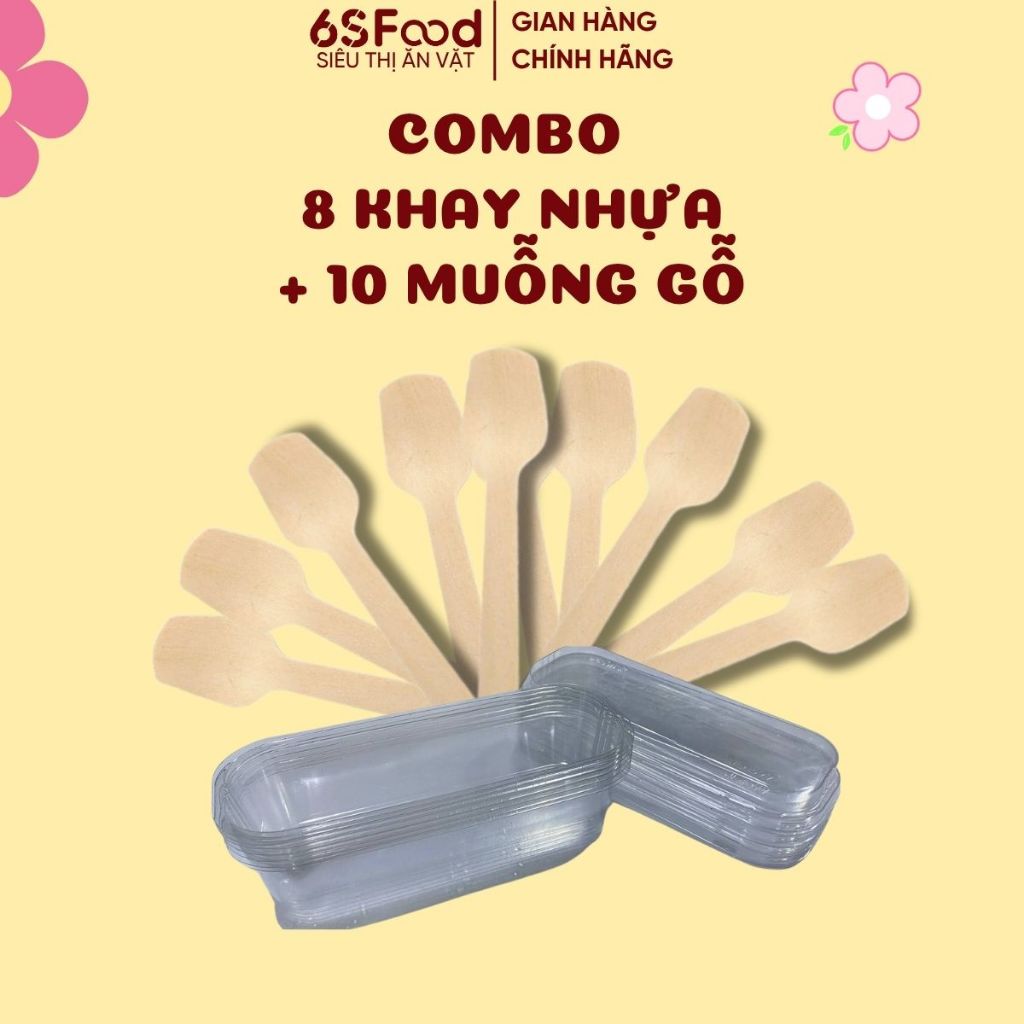Combo 8 Khay Nhựa Đựng bánh và 10 Muỗng Gỗ Ăn Bánh - 6SFOOD