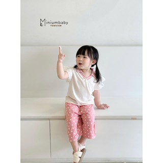 Set bộ cộc tay bé gái cánh tiên Miniumbaby dáng cổ đức mix quần dài suông chất cotton mềm mát SB2352