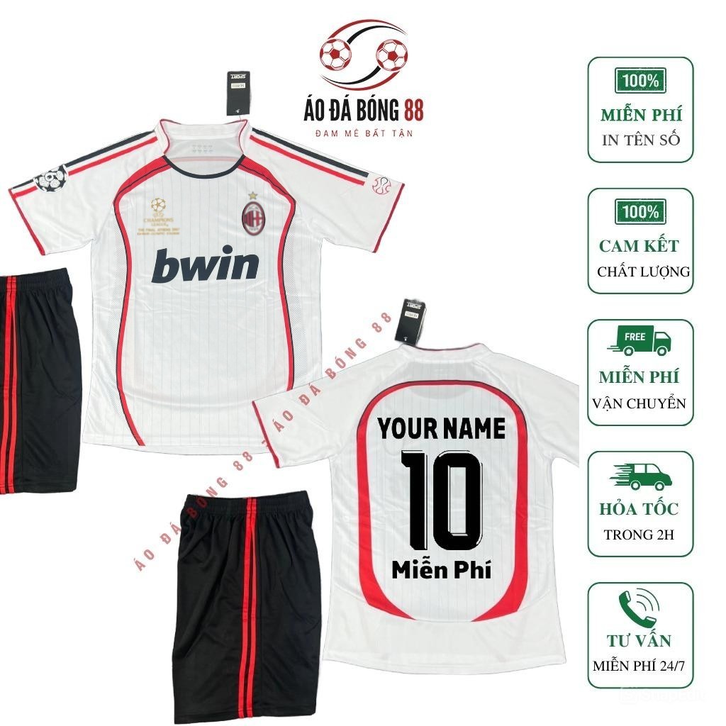[Miễn Phí in Tên Số] Bộ đá banh, đá bóng AC 2007 Trẻ Em Người Lớn, Mè Thêu, Thoáng mát - AoBongDa88