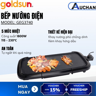 Bếp nướng điện Goldsun GEG3740, bếp nướng phủ chống dính có rãnh thoát dầu mỡ, thức ăn chín đều