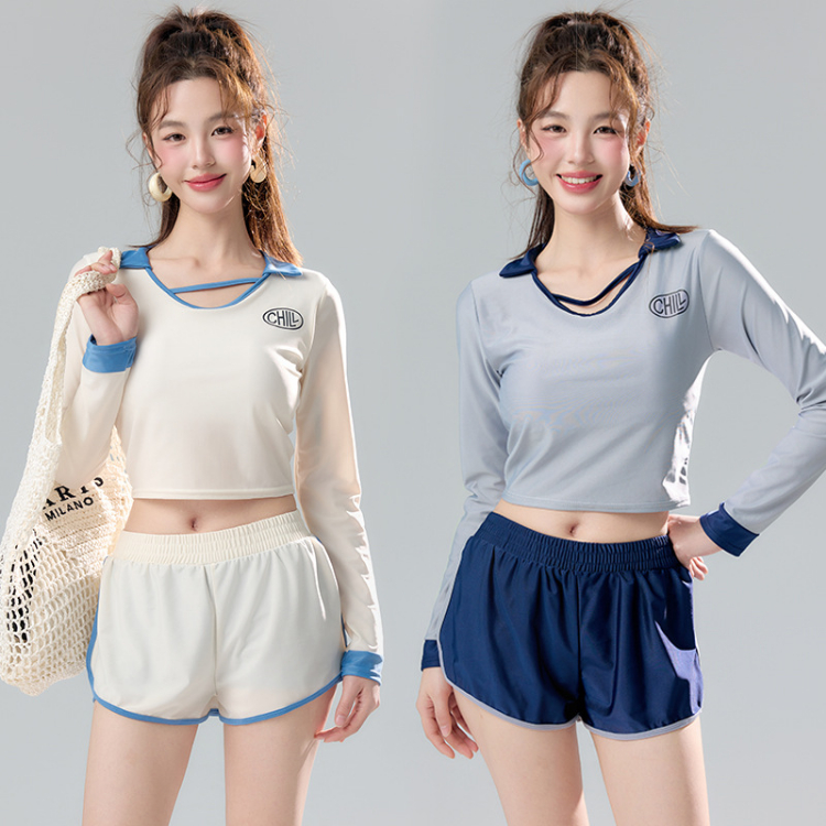 Bikini Nữ Tay Dài Chống Nắng – Áo Croptop + Quần Đùi 2 Lớp, Mặc Đi Biển Cực Xinh 056 D9T4 K08