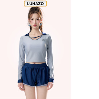 Bikini Nữ Tay Dài Chống Nắng – Áo Croptop + Quần Đùi 2 Lớp, Mặc Đi Biển Cực Xinh 056 D9T4 K08