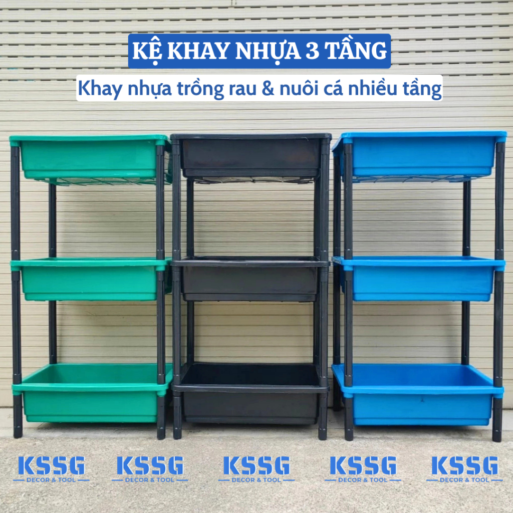 [HOẢ TỐC] Kệ Khay Nhựa Trồng Rau 2 Tầng, 3 Tầng - Chậu Nhựa Trồng Rau Nuôi Cá