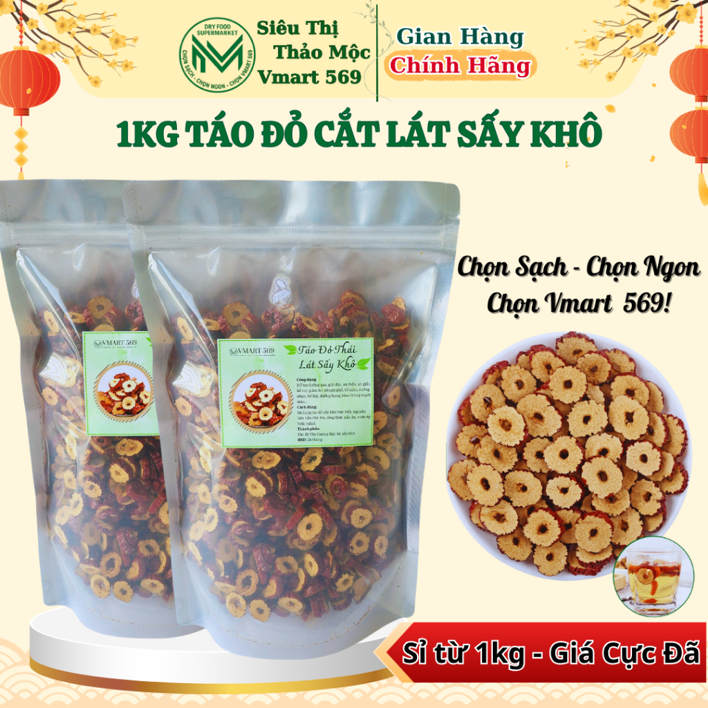 1kg táo lát sấy khô, táo khoanh sấy khô thơm ngon Vmart 569
