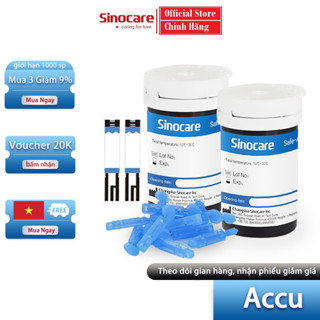 Que Thử Đường Huyết Hộp 50 Que Safe Accu Tặng Kèm 50 Kim Chính Hãng Sinocare