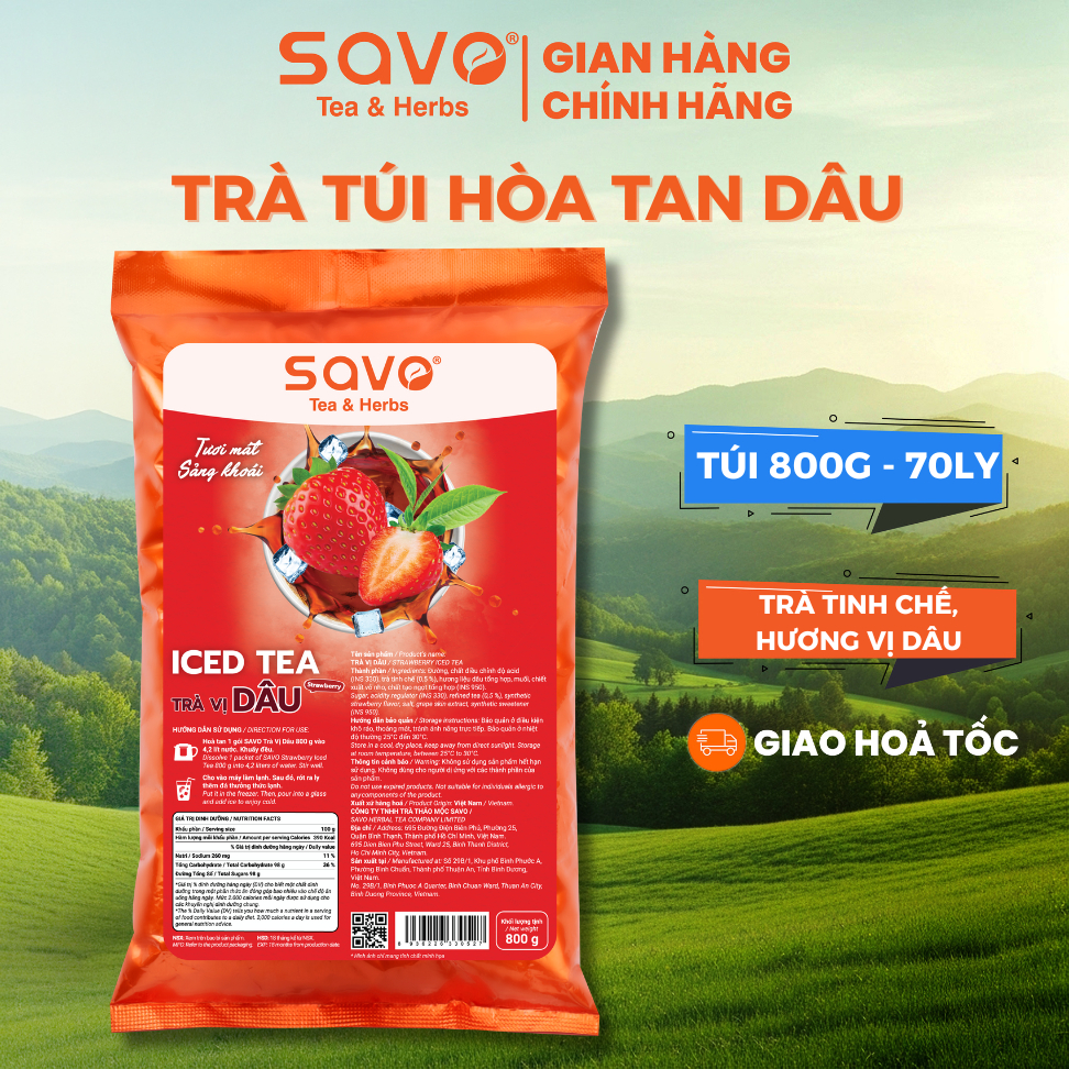 SAVO Iced Tea Dâu (Túi 800G)