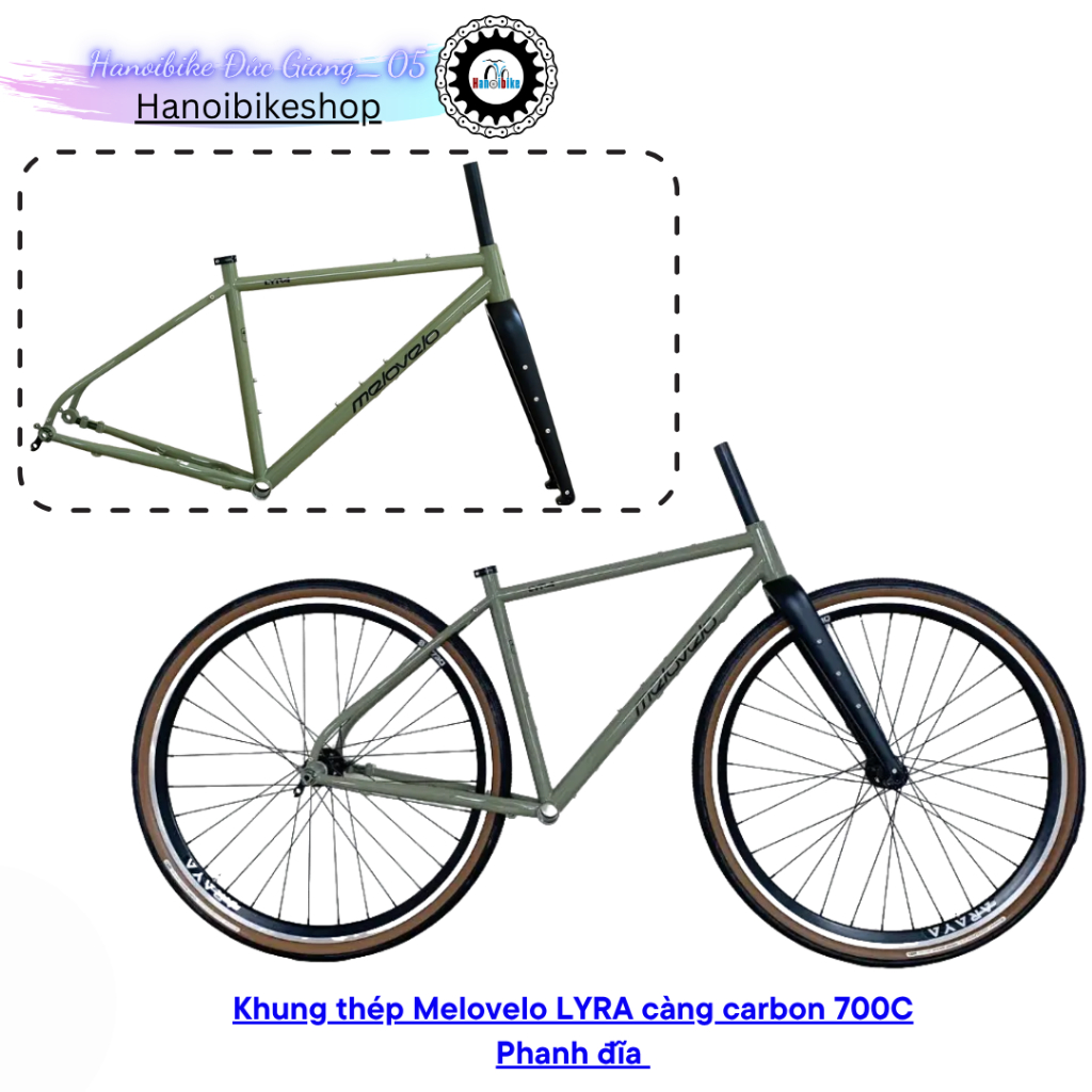 Khung xe đạp thép Melovelo LYRA càng carbon 700C phanh đĩa