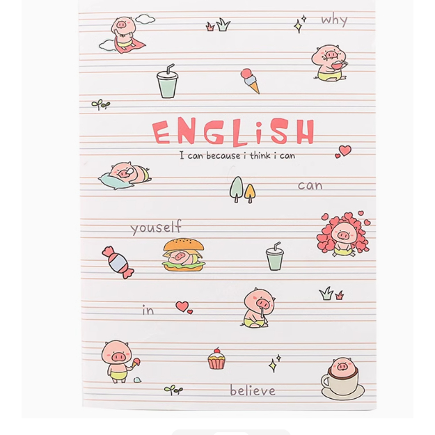 (6003) Vở ghi chép tiếng anh, khổ b5 có 72 trang dành cho học sinh, sổ từ vựng dòng kẻ màu dễ thương