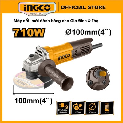 Máy cắt cầm tay 710W công tắc đuôi cốt M10 đường kính đĩa cắt 100mm INGCO AG71182 chính hãng