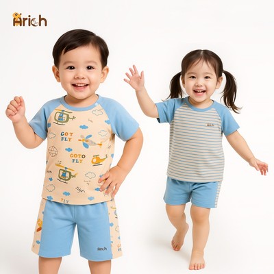 Bộ cộc tay Skino thương hiệu Arich vải sợi tre cho bé trai, bé gái từ 9 tháng - 6 tuổi