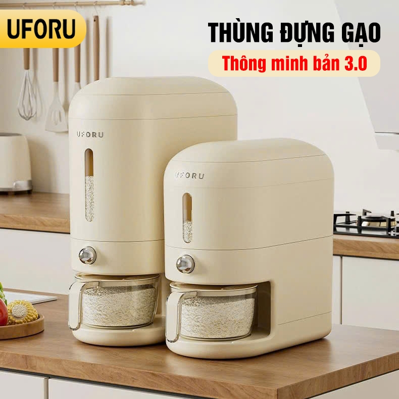 Thùng đựng gạo thông minh UFORU bản nâng cấp 3.0 kiểu dáng bo tròn hiện đại dung tích 5kg 10kg - UF7