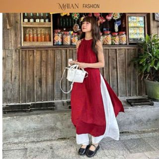 Set áo dài cách tân thời trang MAIAN áo cổ yếm phối cúc ngọc trai dáng suông kèm quần đũi nhẹ nhàng mặc chơi tết S5275