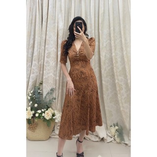 Đầm Midi cổ tim dún ngực, eo thun, dáng đuôi cá _ D4.892