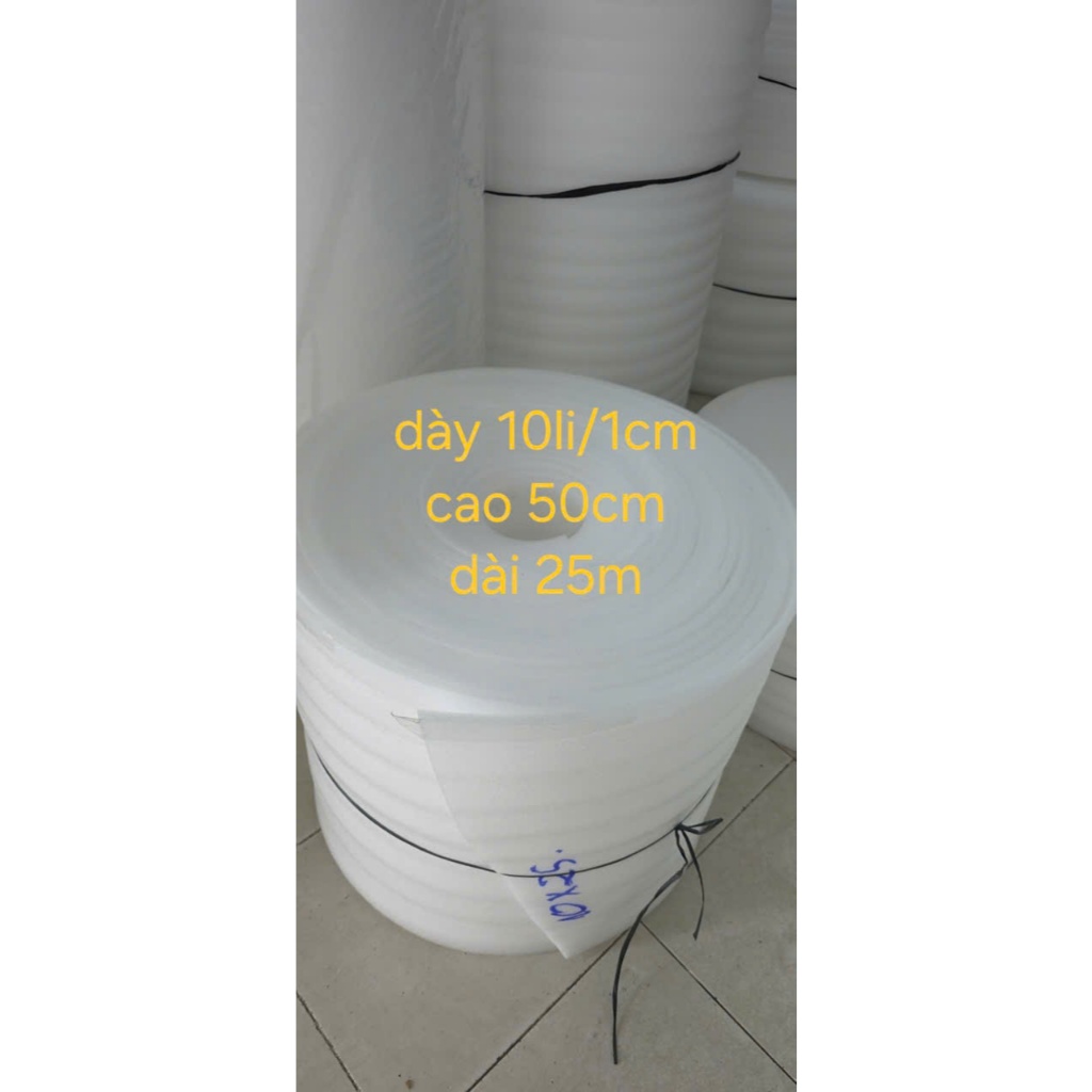 Xốp Foam 10li PE Dày 10mm/1cm cao 50cm dài 25m – Chống Sốc, Cách Nhiệt, Cách Âm, Đóng Gói Hàng Hóa