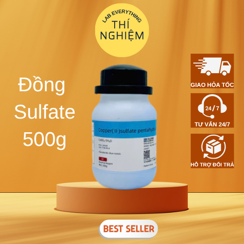 CuSO4.5H2O Đồng sunfat nuôi tinh thể màu xanh dương [Chai 500G, Copper (II) sulfate pentahydrate]
