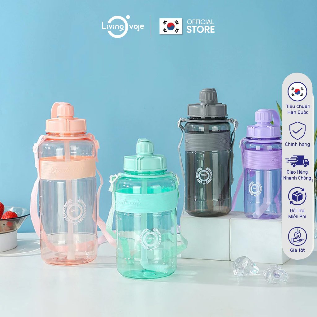 Bình Đựng Nước Sports Cup Phong Cách Thể Thao Có Ống Hút, Dây Đeo Tiện Lợi Living On