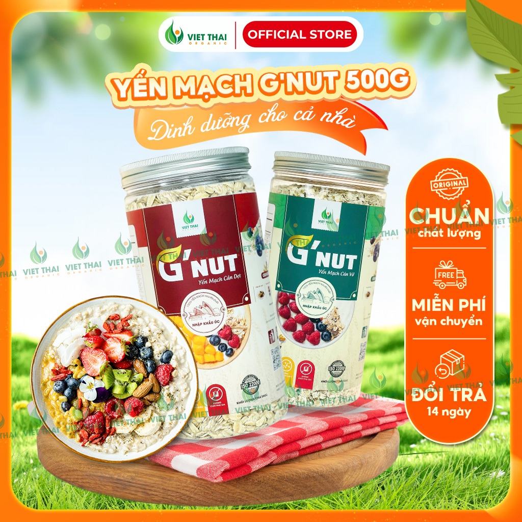 [CAO CẤP] Yến mạch G'Nut Tươi Nguyên Chất Cán Vỡ / Cán Dẹp Eatclean Healthy 500g (Việt Thái Organic)