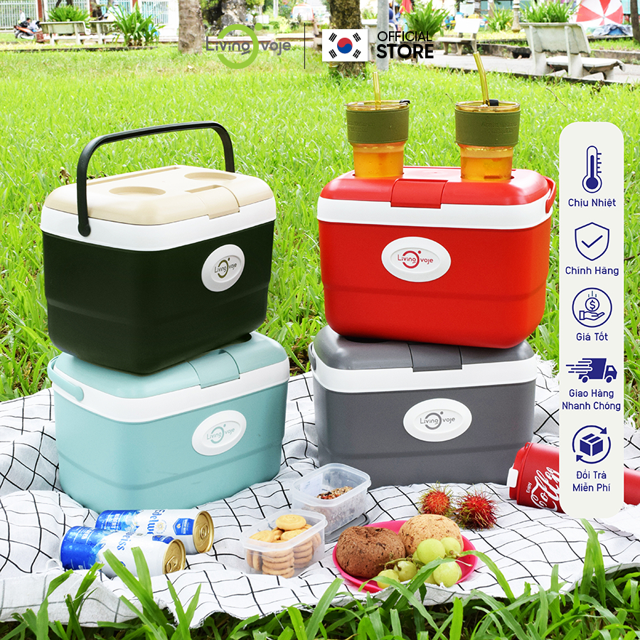 Thùng Đá Giữ Nhiệt Đa Năng Hàn Quốc Living Ovoje 9L & 21L, Thiết Kế Mới Có Chỗ Để Ly