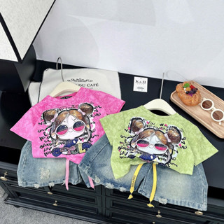 Set Áo Cotton LOANG in hình bé gái tóc xù  + Quần bò ngố Jean  cho bé gái 8-38kg