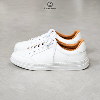 Giày Sneaker Thể Thao Trắng LC2101 Lucas Shoes, Da bò, đế cao su khâu cao 3,5cm, tối giản, dễ phố đồ