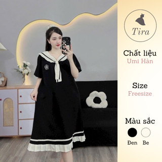 Váy bầu xinh Đầm bầu TIRA MAMA V1553 Váy suông dánh dài Váy bà bầu công sở sang chảnh phối cổ nơ